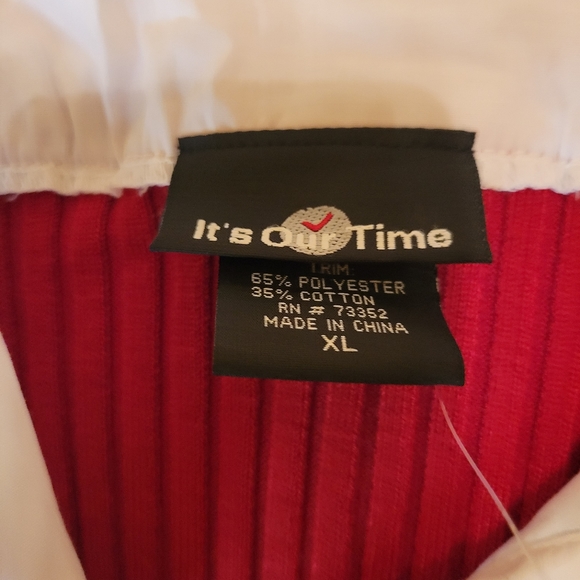 It's Our Time Long Sleeve Collar Sweater Red & White XL - Picture 6 of 7